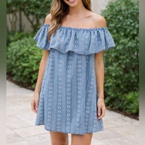 Love, fire off the shoulder blue floral cottagecore cotton dress size medium